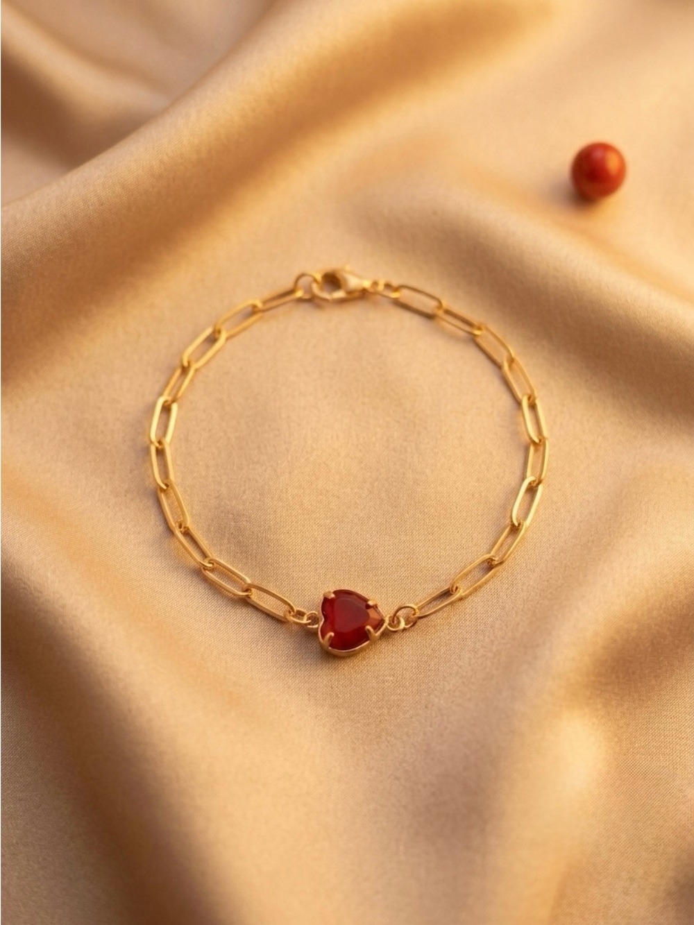 Gold Chain Bracelet with Red Heart Charm